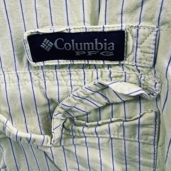 Columbia PFG Men Shirt 2XL Light Yellow Striped Super Bonehead Vented Fishing - Picture 6 of 11